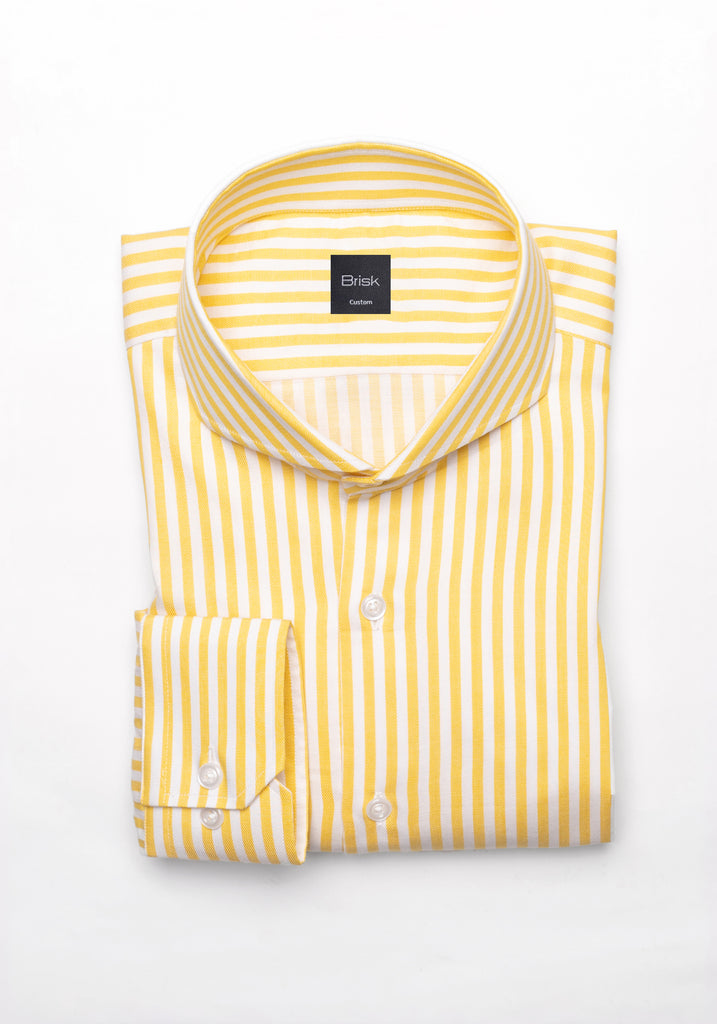 Yellow Bengal Twill Stripes Pima Cotton Shirt - Cutaway Extreme Collar