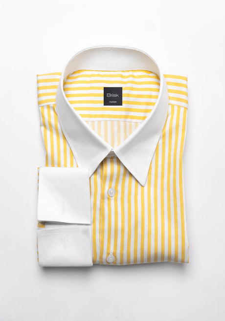 Yellow Bengal Twill Stripes Pima Cotton Shirt - White Classic Straight Collar & French Cuffs