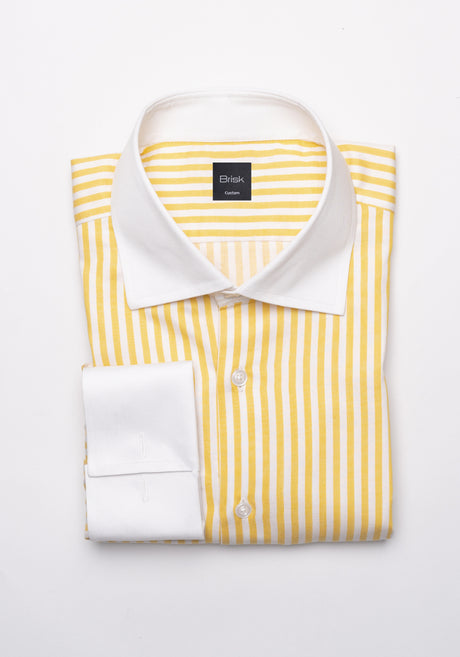 Yellow Bengal Twill Stripes Pima Cotton Shirt - White Cutaway Classic Collar