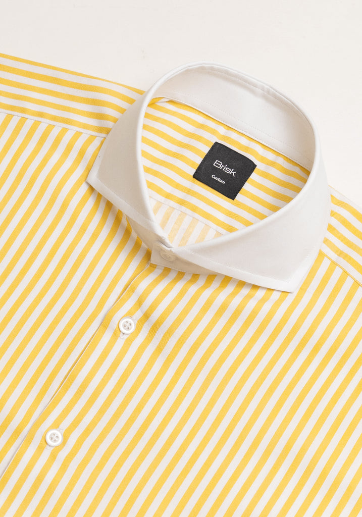 Yellow Bengal Twill Stripes Pima Cotton Shirt - White Cutaway Extreme Collar