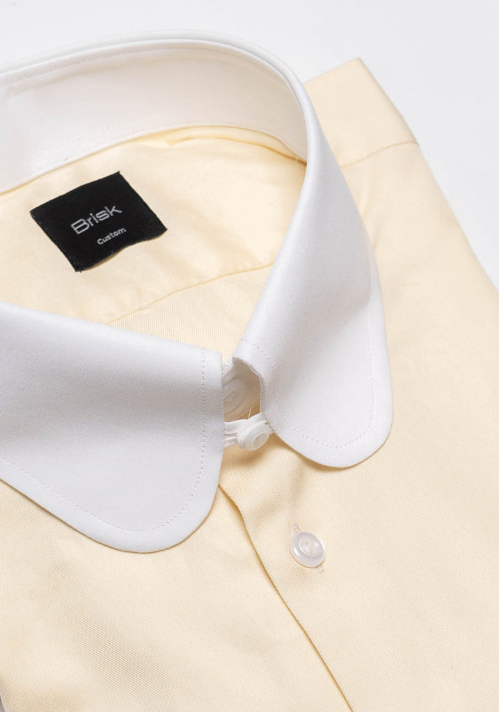 Yellow Twill Pima Cotton Shirt - White Club Tab Collar