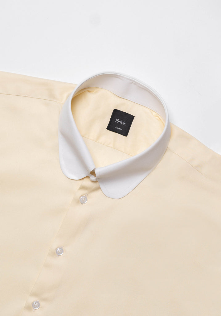 Yellow Twill Pima Cotton Shirt - White Club Tab Collar