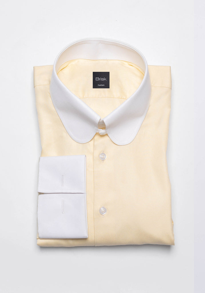 Yellow Twill Pima Cotton Shirt - White Club Tab Collar