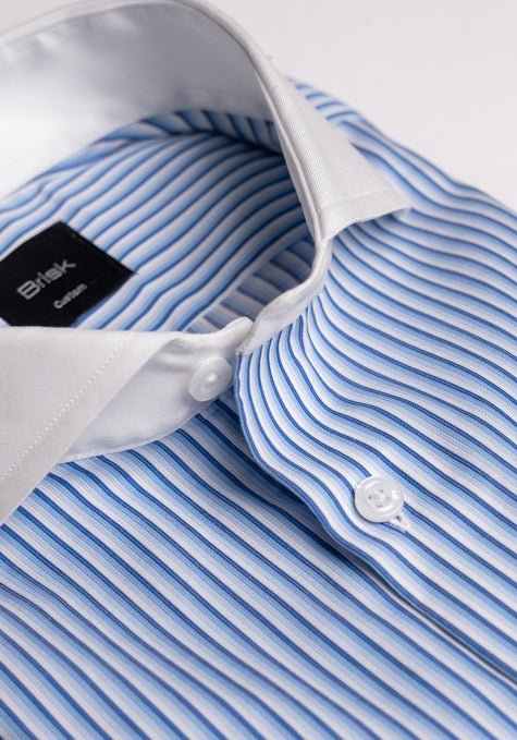 Fine Multi Blue Structured Stripes Shirt - Wrinkle Resistant