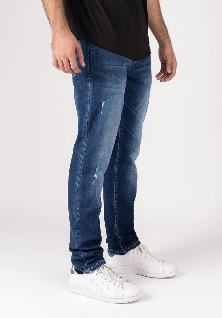 Dark Wash Slight Rip Slim Fit Jeans - Flex