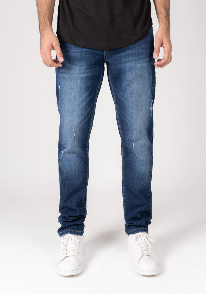 Dark Wash Slight Rip Slim Fit Jeans - Flex