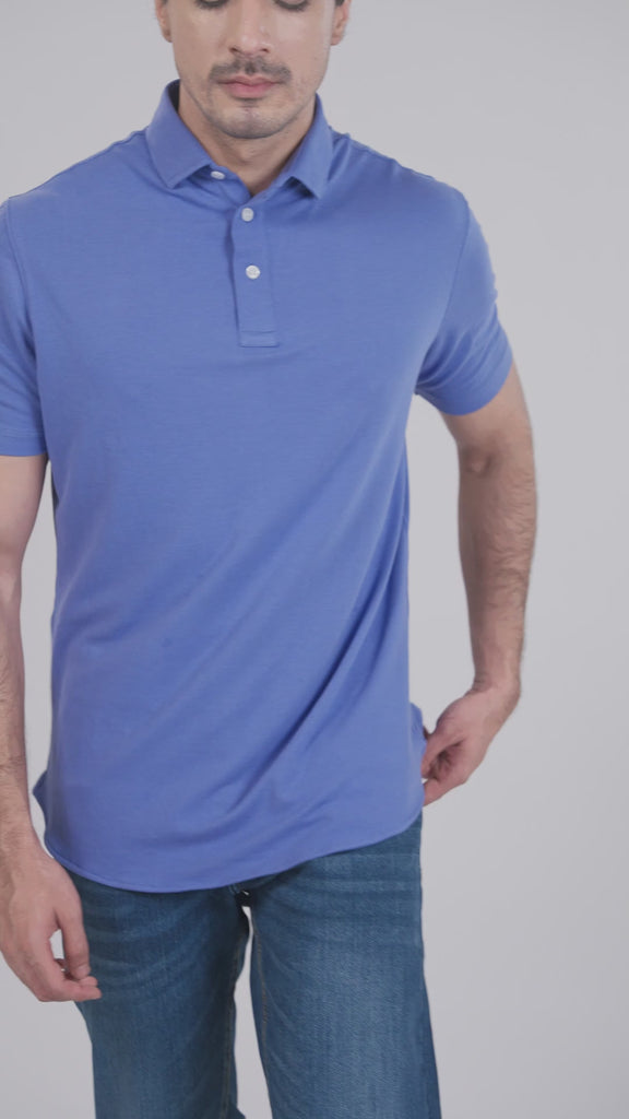 Mid Blue Feather Soft Piqué Half Sleeve Polo Shirt