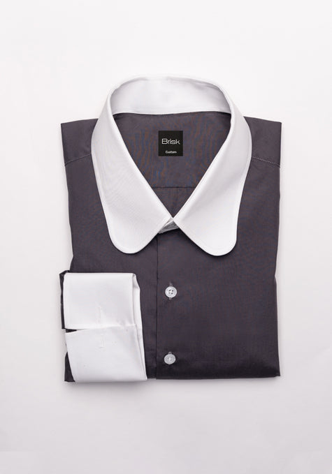 Egyptian Grey Light Weight 80's Poplin Shirt - White Club Collar