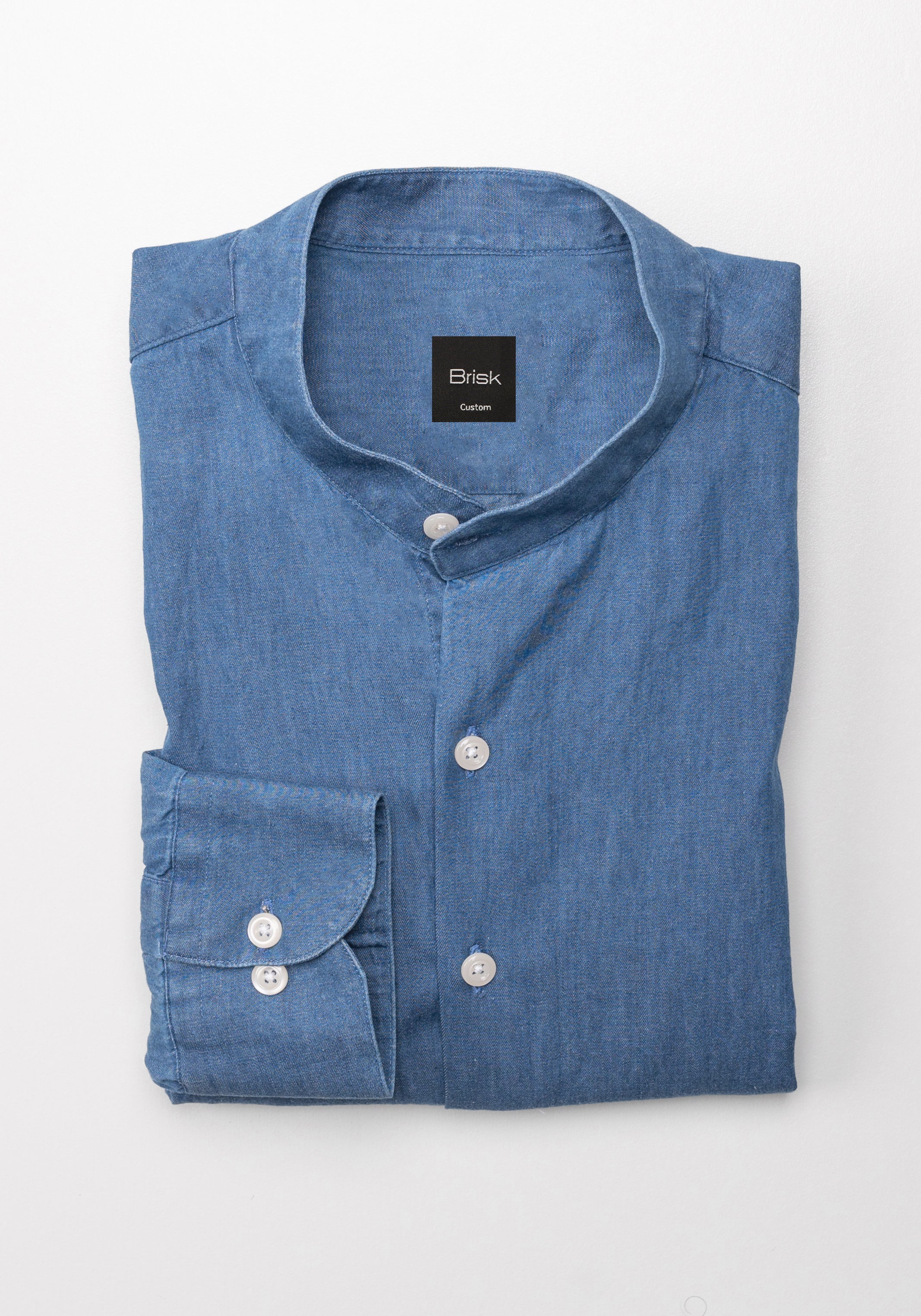 Denim Medium Wash Shirt - Band Collar 17.5 / Regular Denim Medium Wash Shirt - Band Collar 17.5 / Regular