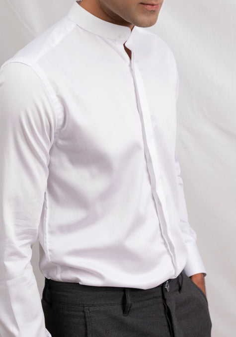 Egyptian White 60's Poplin Band Collar Shirt 19.5 / Modern Egyptian White 60's Poplin Band Collar Shirt 19.5 / Modern