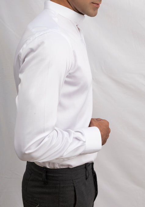 band collar dress shirt White 60's Poplin Band Collar Shirt 19.5 / Modern