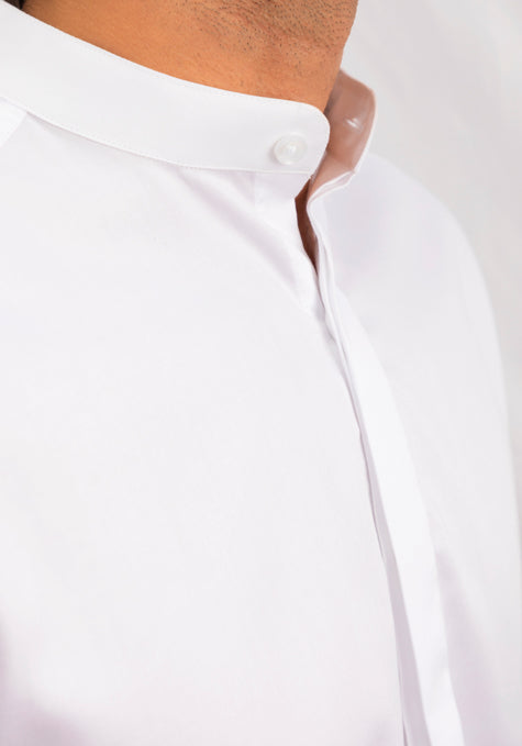 band collar dress shirt White 60's Poplin Band Collar Shirt 19.5 / Modern