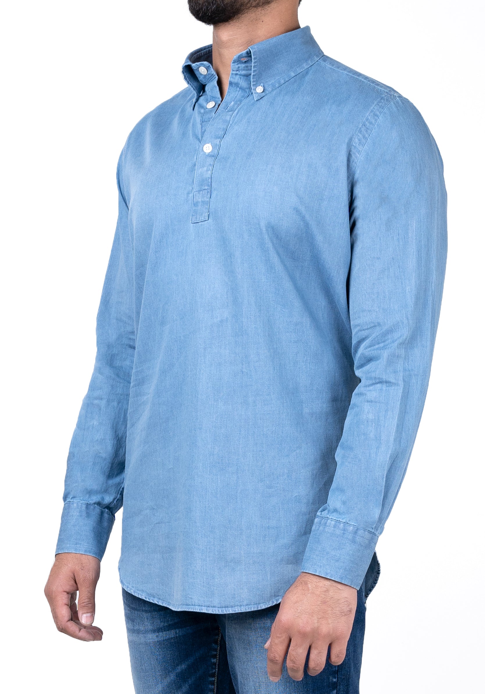 Denim Light Wash Popover Shirt - Main Image