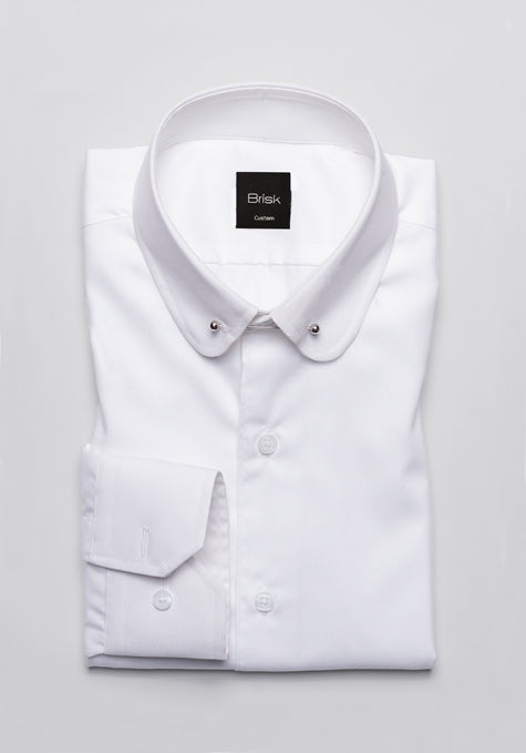 White 60's Poplin Club Collar Shirt - Pin Collar 17 / Regular White 60's Poplin Club Collar Shirt - Pin Collar 17 / Regular