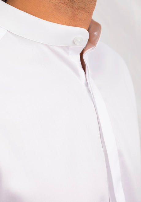 White 60's Poplin Band Collar Shirt – Brisk Shirts