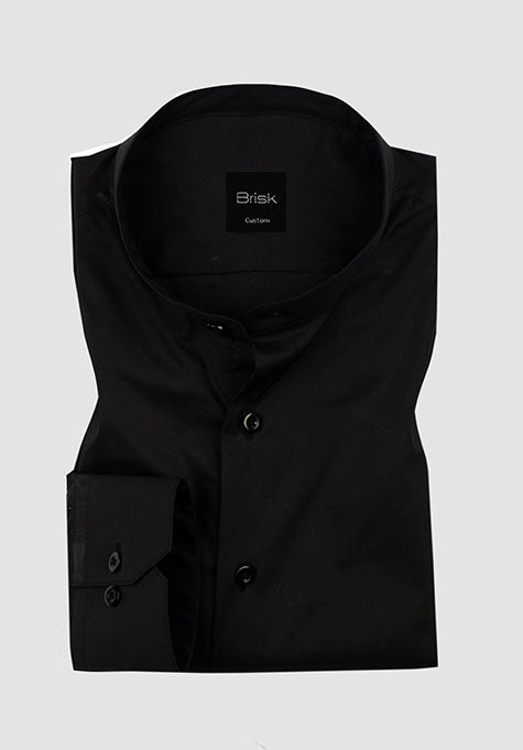 Black Stretch Band Collar Shirt 15.5 / Modern Black Stretch Band Collar Shirt 15.5 / Modern