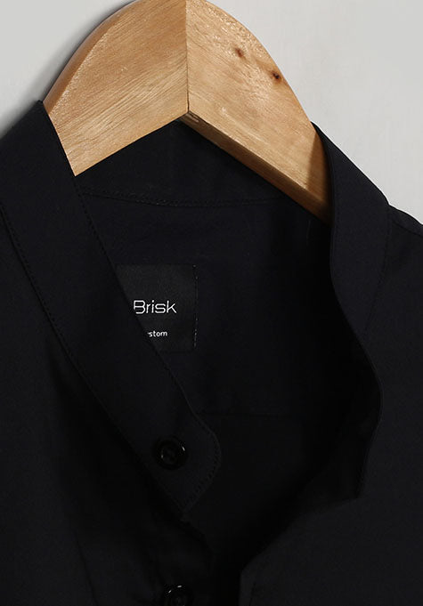 Black Stretch Band Collar Shirt 15.5 / Modern Black Stretch Band Collar Shirt 15.5 / Modern